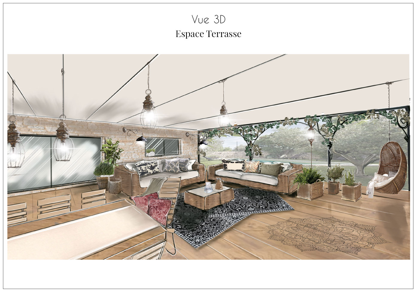Vue 3D Espace terrasse maison de campagne